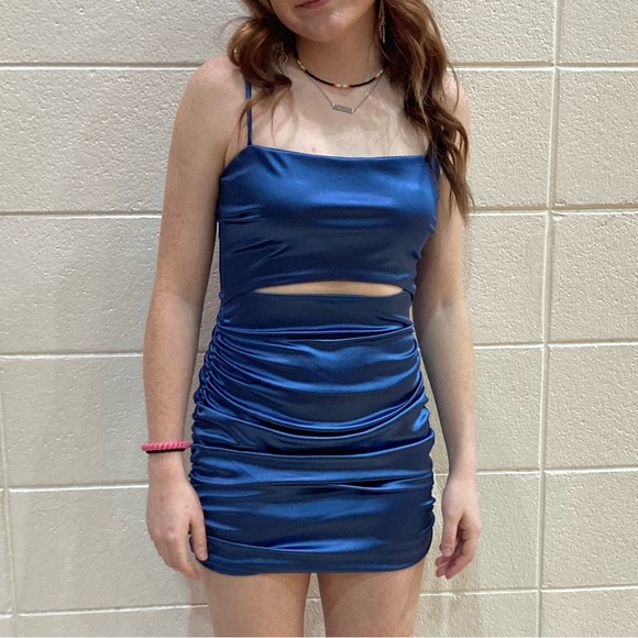 Blue Satin Mini Dress - Picture 2 of 3